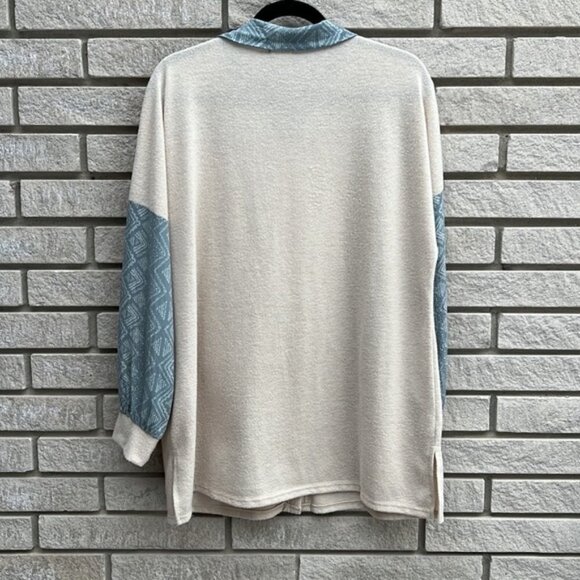 Lovely Melody Button Down Mixed Materials Long Shirt Sz L - Picture 11 of 11